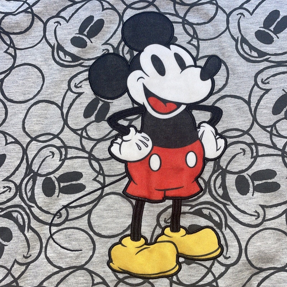Disney Mickey Mouse Allover Print Logo Long Sleeve Sweatshirt Gray/Black- Size L - Picture 2 of 7